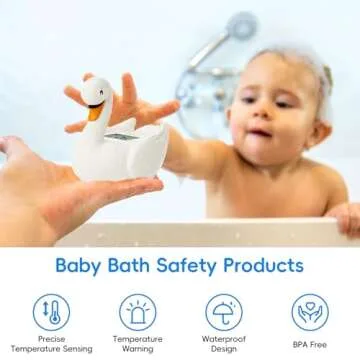 b&h Baby Bath Thermometer, White Swan Shaped Baby Safe Floating Bath Thermometer - Easy to Read Screen - Reliable Temperature Readings, Newborn Must Haves and Baby Essentials Stuff