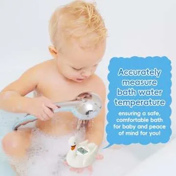 b&h Baby Bath Thermometer, White Swan Shaped Baby Safe Floating Bath Thermometer - Easy to Read Screen - Reliable Temperature Readings, Newborn Must Haves and Baby Essentials Stuff