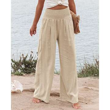 Vansha Women Summer High Waisted Cotton Linen Palazzo Pants Wide Leg Long Lounge Pant Trousers with ...