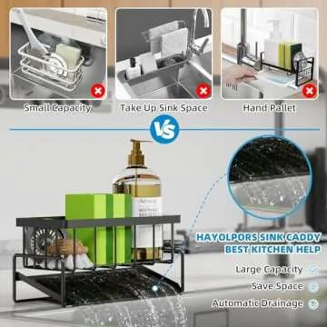 VILCEN Sponge Holder for Kitchen Sink, Sink Caddy with Dishcloth Holder Self Drain Tray, Rustproof Kitchen Sink Organizer for Sponge, Soap Dispenser Kitchen Organizers Storage (Gray)