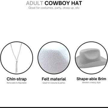 4E's Novelty Cowboy Hat for Women & Men, Felt Cowgirl Hat for Adults, Western Party Dress Up Accessories (White)