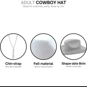 4E's Novelty Cowboy Hat for Women & Men, Felt Cowgirl Hat for Adults, Western Party Dress Up Accessories (White)