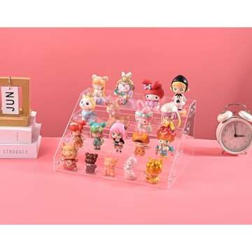AISIDERK 12" Acrylic Riser Display Stands - 4 Tier Clear Acrylic Display Shelf, Double Sided Usable,...