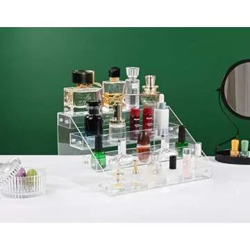 AISIDERK 12" Acrylic Riser Display Stands - 4 Tier Clear Acrylic Display Shelf, Double Sided Usable, Makeup Organizer Perfume Organizer, Acrylic Shelves for Funko Pop Figures , Cupcake, Candy Food