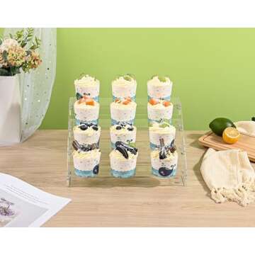 AISIDERK 12" Acrylic Riser Display Stands - 4 Tier Clear Acrylic Display Shelf, Double Sided Usable, Makeup Organizer Perfume Organizer, Acrylic Shelves for Funko Pop Figures , Cupcake, Candy Food