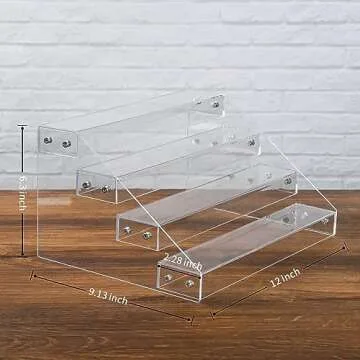 AISIDERK 12" Acrylic Riser Display Stands - 4 Tier Clear Acrylic Display Shelf, Double Sided Usable, Makeup Organizer Perfume Organizer, Acrylic Shelves for Funko Pop Figures , Cupcake, Candy Food