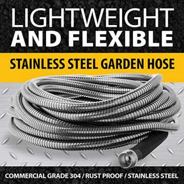 Bionic Steel Metal Garden Hose 100 Ft with Nozzle, 304 Stainless Steel Water Hose 100Ft, Flexible Ho...