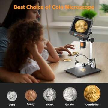 7'' Digital Microscope 1500X, HDMI LCD Microscope 8.5‘’ Longer Stand, Coin Microscope for Adults...