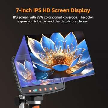 7'' Digital Microscope 1500X, HDMI LCD Microscope 8.5‘’ Longer Stand, Coin Microscope for Adults with 12MP Ultra-Precise Camera Sensor, Compatible with TV/Windows/Mac, 32GB TF Card, 12 Slides