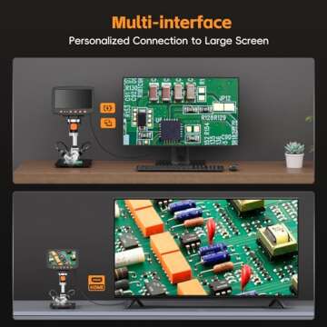 7'' Digital Microscope 1500X, HDMI LCD Microscope 8.5‘’ Longer Stand, Coin Microscope for Adults with 12MP Ultra-Precise Camera Sensor, Compatible with TV/Windows/Mac, 32GB TF Card, 12 Slides