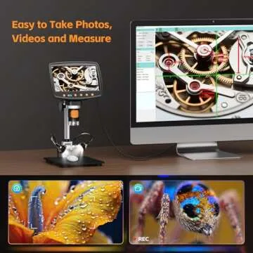 7'' Digital Microscope 1500X, HDMI LCD Microscope 8.5‘’ Longer Stand, Coin Microscope for Adults with 12MP Ultra-Precise Camera Sensor, Compatible with TV/Windows/Mac, 32GB TF Card, 12 Slides