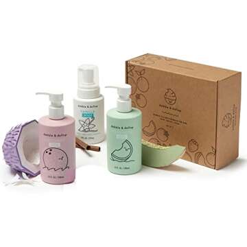 Dabble & Dollop Beachy Bundle, Natural Bubble Bath, Body Wash, Shampoo for Kids, USA-Made, Paraben & Sulfate Free, Vegan, Gluten-Free, Tear-Free, Honeydew Melon, Vanilla & Coconut (Set of 3)
