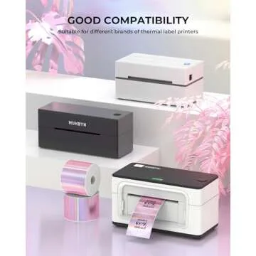 MUNBYN 2" Circle Holographic Thermal Label Stickers Pink, Round Printable Rainbow Glitter Thermal Printer Sticker Labels for Gift Wrapping, Self-Adhesive Name Price Tag DIY Custom Logo Design