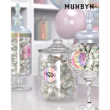 MUNBYN 2" Circle Holographic Thermal Label Stickers Pink, Round Printable Rainbow Glitter Thermal Printer Sticker Labels for Gift Wrapping, Self-Adhesive Name Price Tag DIY Custom Logo Design