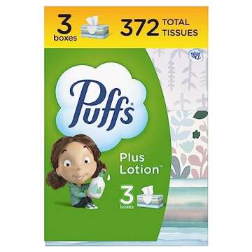 Puffs Plus Lotion Facial Tissue, 3 Family Boxes, 124 Tissues Per Box