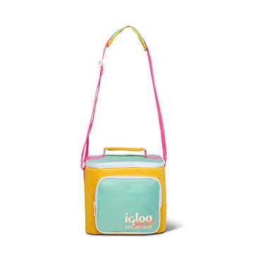 Igloo 90s Retro Collection Square Lunch Box Cooler with Front Pocket and Adjustable Strap,Yellow/Mint