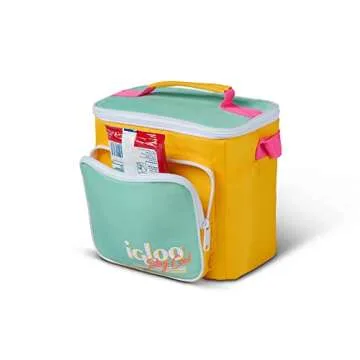Igloo 90s Retro Collection Square Lunch Box Cooler with Front Pocket and Adjustable Strap,Yellow/Mint