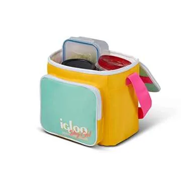Igloo 90s Retro Collection Square Lunch Box Cooler with Front Pocket and Adjustable Strap,Yellow/Mint
