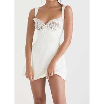 NUFIWI Women Ruffle Mini Dress Fairy Vintage Bodycon Square Halter Neck Smocked Short Dress Lace Up Ruched Party Y2k Dresses(N White Lace,S)