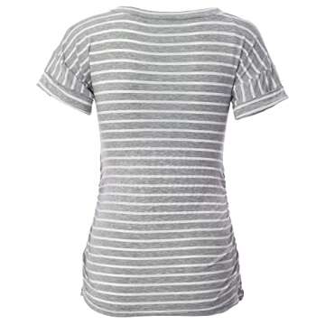 Rnxrbb Long Enough Maternity Shirts Short Sleeve Summer Pregnancy Tops& Tees Clothes V Neck Casual Outfits for Women 3 Pack,Stripe Black Blue L