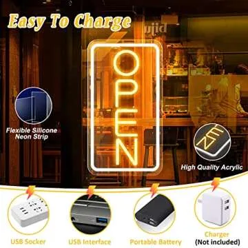 Sugarneon LED Neon Open Sign, 16.5x 9 Open Sign for Business, Powered by USB with ONOFF Switch, Adjustable Brightness Neon Lights for Party Bar Salon Coffee Stores Hotel Wall Decor Neon Light Sign