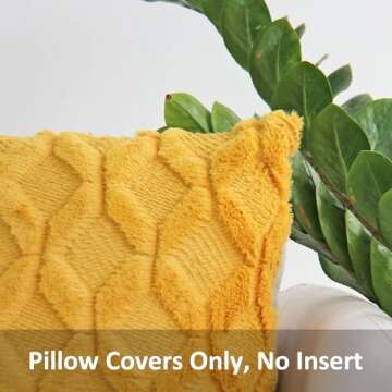 JOJUSIS Plush Short Wool Velvet Decorative Throw Pillow Covers - Luxury Yellow Cushion Cases - Pack ...