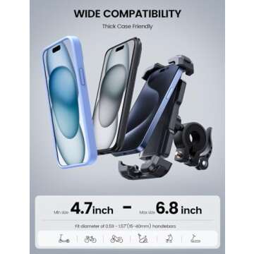 Lamicall Bike Phone Mount Holder - Motorcycle Phone Mount, Adjustable Cell Phone Holder, Bicycle Scooter Handlebar Cradle Clip for iPhone 16 Pro Max/Plus, iPhone 15 Plus, iPhone 14 and 4.7-6.8" Phone