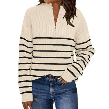 LILLUSORY Women's Oversized Quarter Zip Striped Sweater