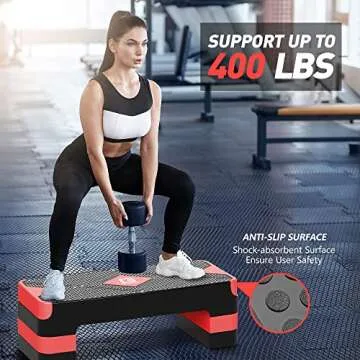 GYMMAGE Aerobic Exercise Stepper - Adjustable Height Workout Platform, 26.5" Step Deck with 4", 6", ...