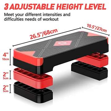 GYMMAGE Aerobic Exercise Stepper - Adjustable Height Workout Platform, 26.5" Step Deck with 4", 6", 8" Risers, Women's Home Gym Cardio Fitness