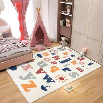 ABREEZE Play Mat, Faux Wool Kids Play Area Rugs 4' x 5.3' Non-Slip Childrens Carpet ABC Number Educational Learning & Game Decor Living Room Bedroom Playroom Nursery Best Shower Gift