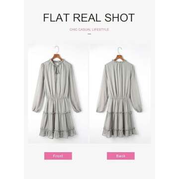 Dokotoo Womens Cute Spring Summer Casual Sexy Deep V Neck Ruffle Chiffon Boho Bell Long Sleeve Elegant Pom Pom Boho Empire Waist Flowy Mini Short Skater Dresses for Women Party 2024 Green Small