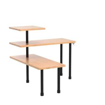 Ollieroo Kitchen Counter Shelf Organizer, 3 Tier Corner Shelf Bamboo Bathroom Countertop Organizer with Hooks, Space Saving Makeup Organizer Spice Rack Corner Plant Shelf