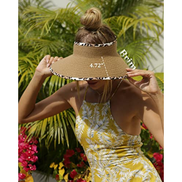 FURTALK Sun Visor Hats for Women Wide Brim Straw Ponytail Summer Beach Hat UV UPF Packable Foldable Travel