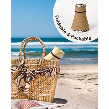 FURTALK Sun Visor Hats for Women Wide Brim Straw Ponytail Summer Beach Hat UV UPF Packable Foldable Travel