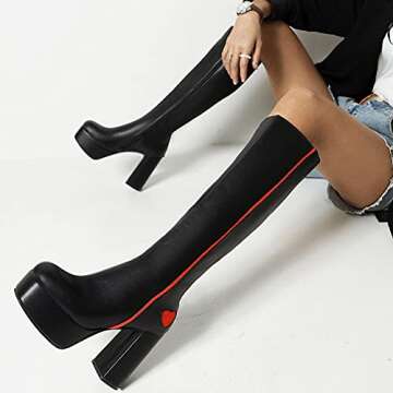 AOSPHIRAYLIAN Womens Go Go Boots Block Heel Zipper Sweet Heart Platform Knee High Boots