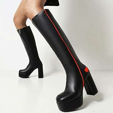 AOSPHIRAYLIAN Womens Go Go Boots Block Heel Zipper Sweet Heart Platform Knee High Boots