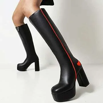 AOSPHIRAYLIAN Womens Go Go Boots Block Heel Zipper Sweet Heart Platform Knee High Boots