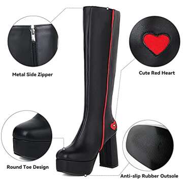 AOSPHIRAYLIAN Womens Go Go Boots Block Heel Zipper Sweet Heart Platform Knee High Boots