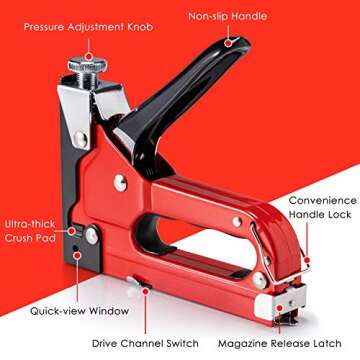 Upholstery Heavy Duty, 4 in 1 Stapler Gun with 6000 Staples, Remover, Manual Brad Nailer Power Adjus...