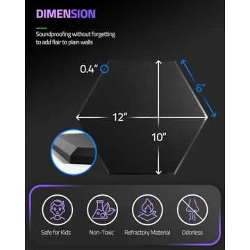 ZenSonic 12 Pack Self-adhesive Sound Proof Foam Panels for Walls, 12" X 10" X 0.4" High Density Hexagon Acoustic Panels, Soundproof Wall Panels Absorb Noise and Wall Decor for Home Studio Office Black