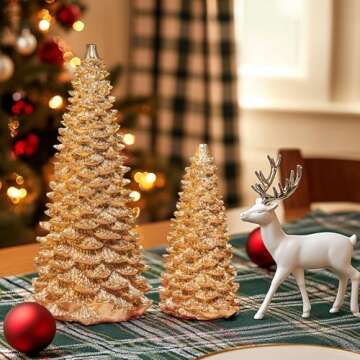 NEROSUN Gold Christmas Tree Figurine, Set of 2 Resin Christmas Tree Table Decorations, Christmas Min...