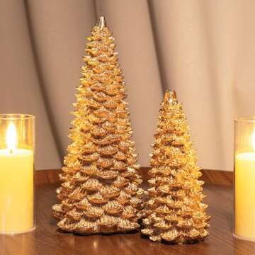 NEROSUN Gold Christmas Tree Figurine, Set of 2 Resin Christmas Tree Table Decorations, Christmas Mini Tree Ornaments Table Centerpiece for Indoor Cabinet Mantel Fireplace Holiday Xmas Decor