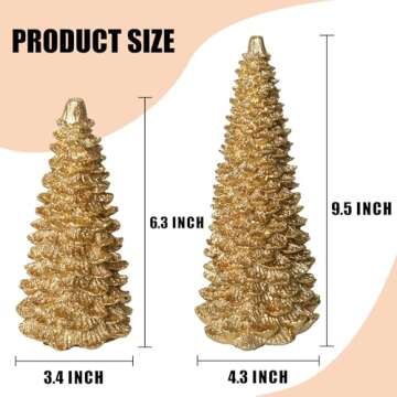 NEROSUN Gold Christmas Tree Figurine, Set of 2 Resin Christmas Tree Table Decorations, Christmas Mini Tree Ornaments Table Centerpiece for Indoor Cabinet Mantel Fireplace Holiday Xmas Decor