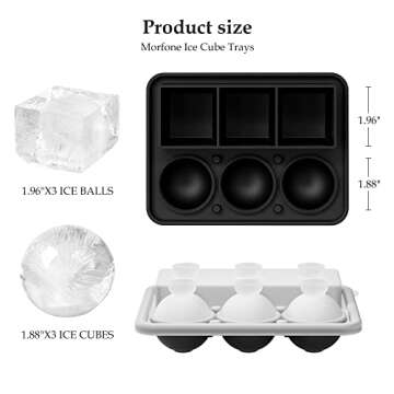 Morfone Silicone Ice Cube Tray and Square Ice Mold Combo for Whiskey, Cocktails and Homemade Drinks ...