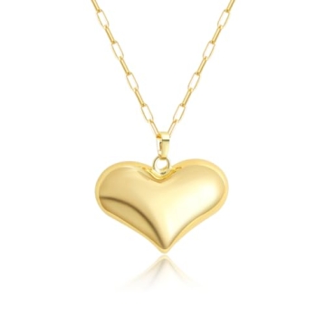 Z ZACHÉ 18K Gold Plated Chunky Heart Necklace, Love Heart Jewelry for Women 18+2"