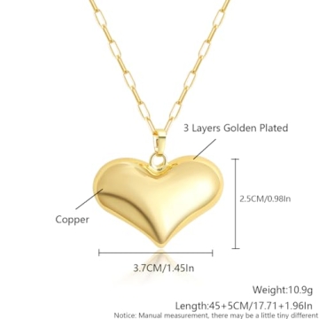 Z ZACHÉ 18K Gold Plated Chunky Heart Necklace for Women