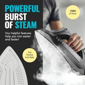 PurSteam 1700W Steam Iron with Self-Cleaning Soleplate
