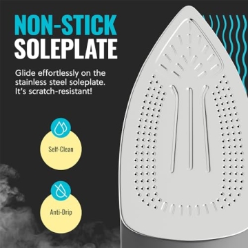 PurSteam 1700W Steam Iron with Self-Cleaning Soleplate