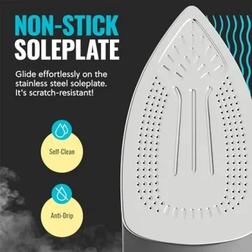 PurSteam 1700W Steam Iron with Self-Cleaning Soleplate